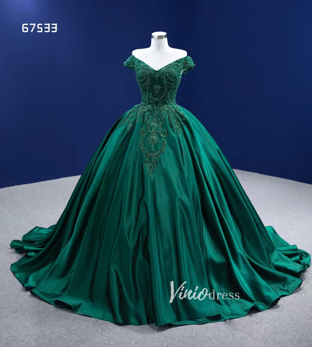 Emerald Green Ball Gown Satin Wedding Dresses 67533-Quinceanera Dresses-Viniodress-Viniodress