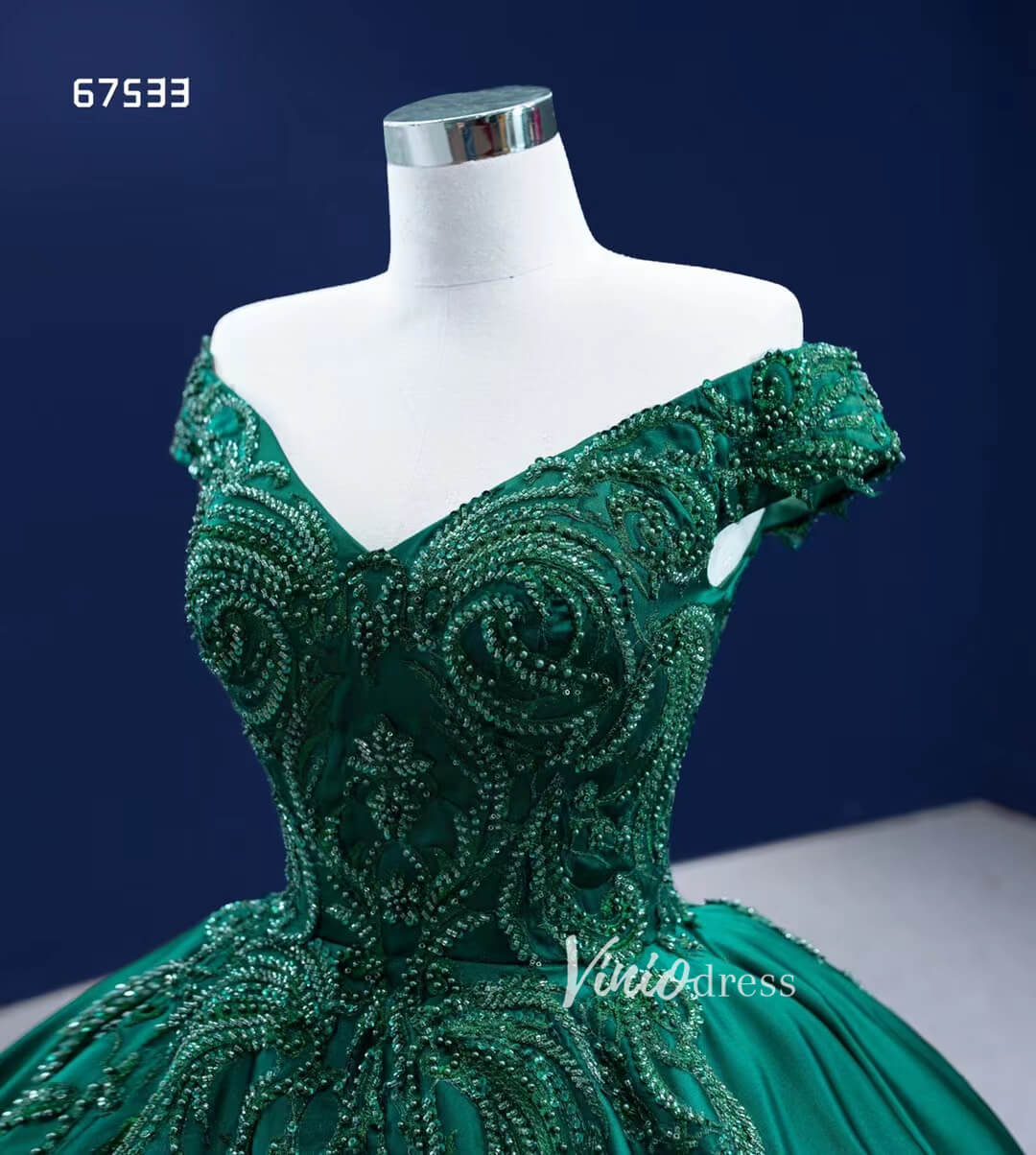 Emerald Green Ball Gown Satin Wedding Dresses 67533-Quinceanera Dresses-Viniodress-Viniodress