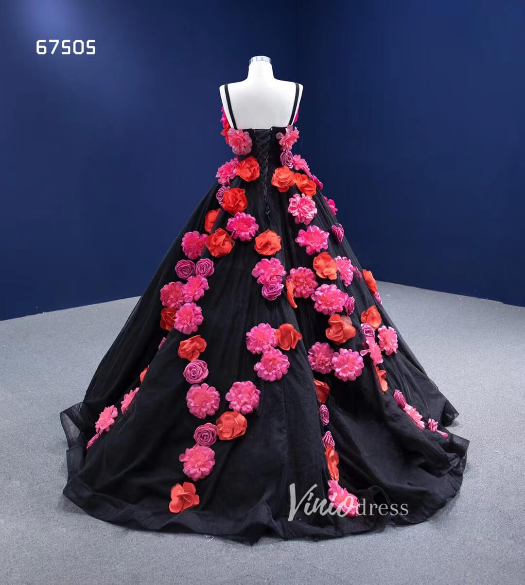 Flower Blooming Ball Gown Vintage Black Sweet 15 Dress Quince Dress 67505-Quinceanera Dresses-Viniodress-Viniodress