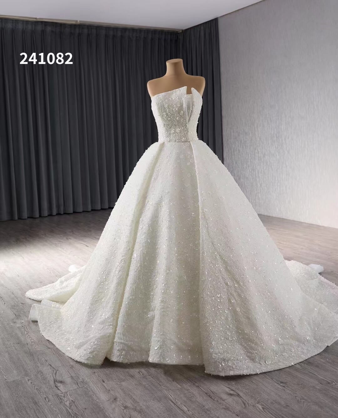 Ivory Beaded Flower Lace Wedding Gowns Strapless Sparkly Quince Dress 241082 - ViniodressQuinceanera DressesIvoryCustom Size - Formal Dresses - Ball Gowns