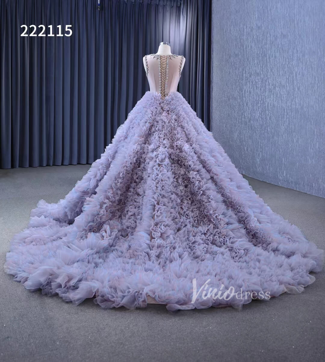 Lavender Ruffled Wedding Dress Ball Gowns with Rhinestone Bodice 222115 - ViniodressQuinceanera DressesLavenderCustom Size - Formal Dresses - Ball Gowns