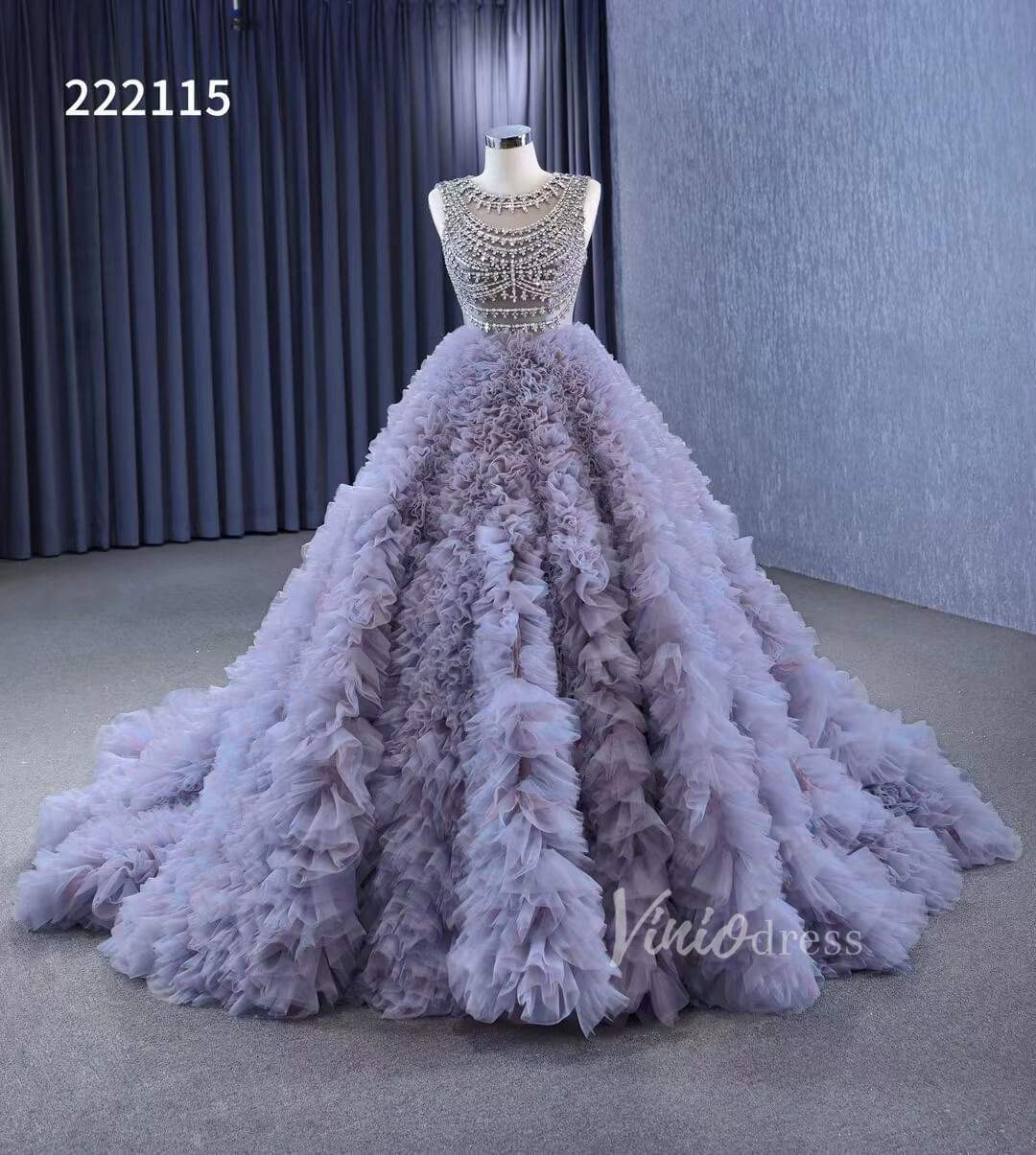 Lavender Ruffled Wedding Dress Ball Gowns with Rhinestone Bodice 222115 - ViniodressQuinceanera DressesLavenderCustom Size - Formal Dresses - Ball Gowns