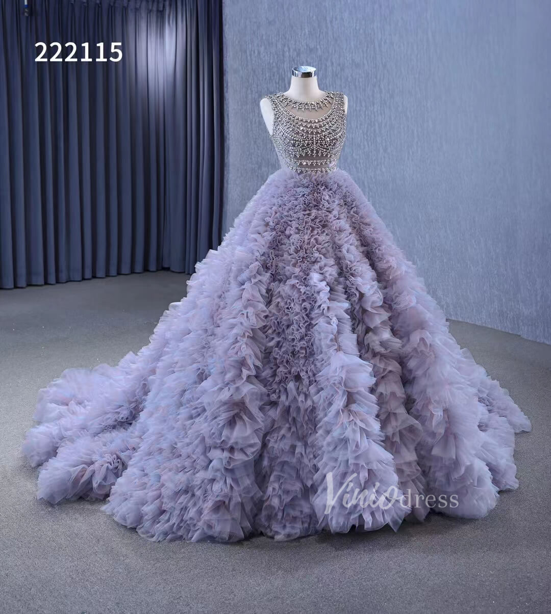 Lavender Ruffled Wedding Dress Ball Gowns with Rhinestone Bodice 222115 - ViniodressQuinceanera DressesLavenderCustom Size - Formal Dresses - Ball Gowns