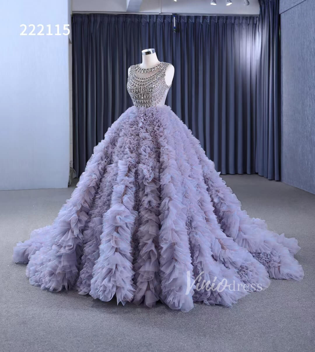 Lavender Ruffled Wedding Dress Ball Gowns with Rhinestone Bodice 222115 - ViniodressQuinceanera DressesLavenderCustom Size - Formal Dresses - Ball Gowns