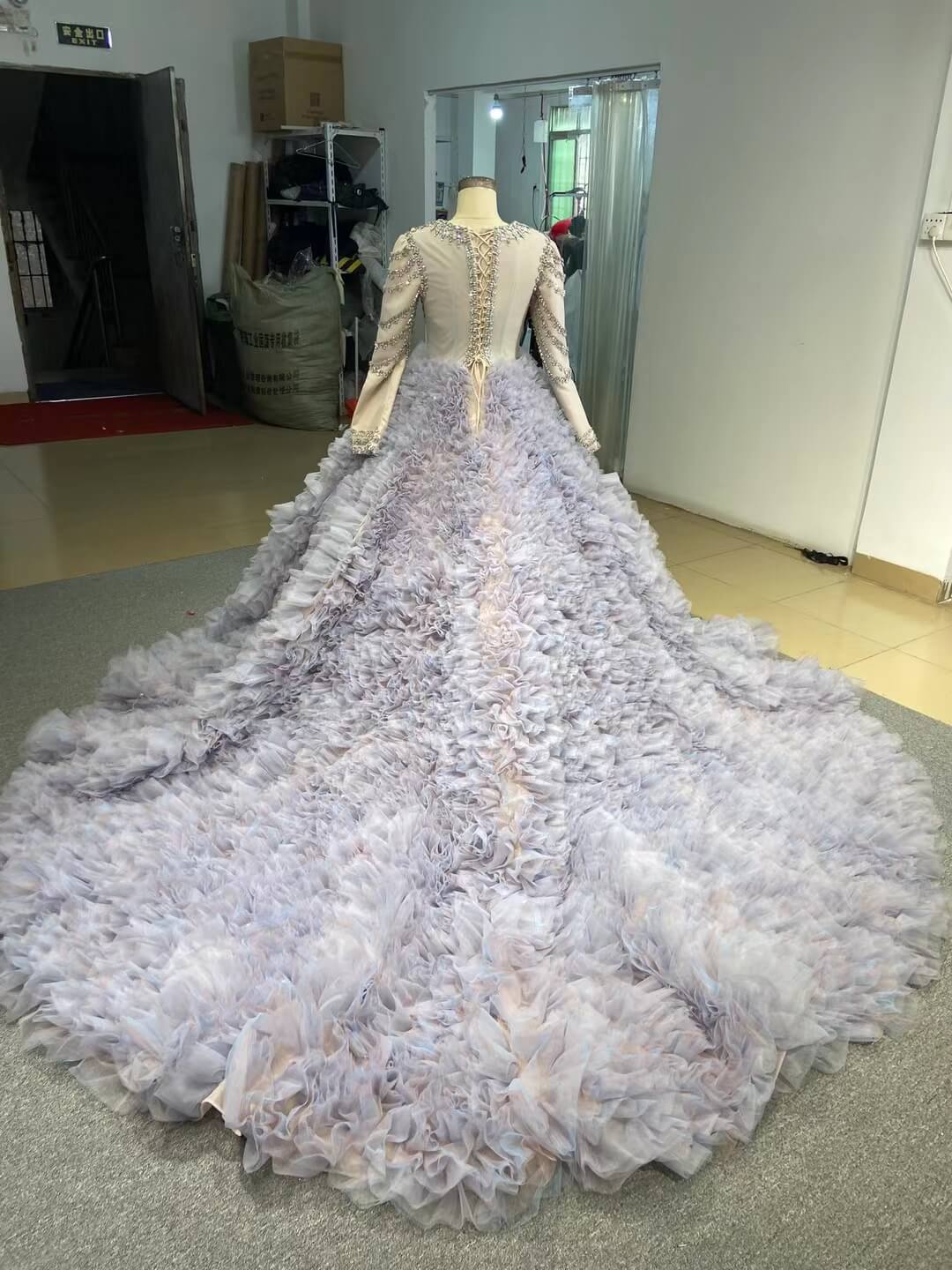 Lavender Ruffled Wedding Dress Ball Gowns with Rhinestone Bodice 222115 - ViniodressQuinceanera DressesLavenderCustom Size - Formal Dresses - Ball Gowns