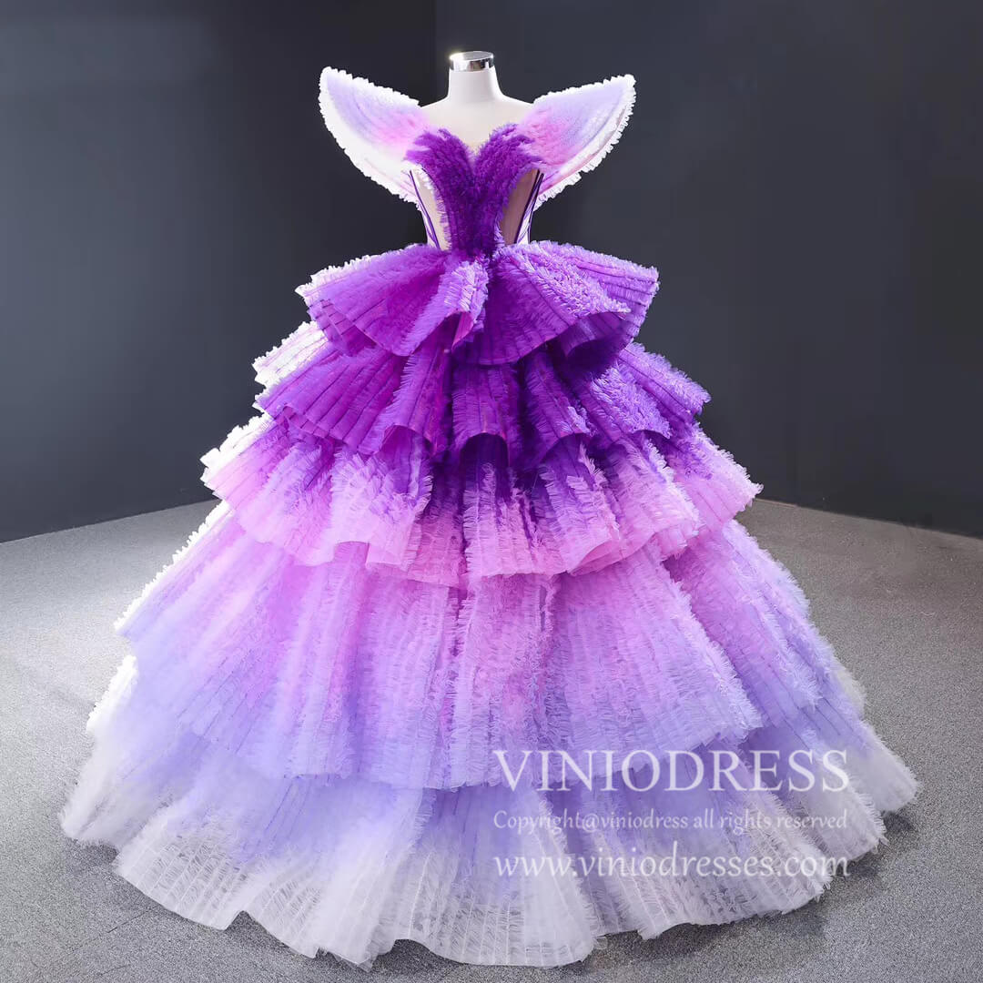 Prom Dress 2025 Lavender Tiered Ball Gown Formal Dresses Celebrity Red Carpet Dress FD1600 viniodress-unique Quinceanera Dresses-Purple-Custom Size-Viniodress