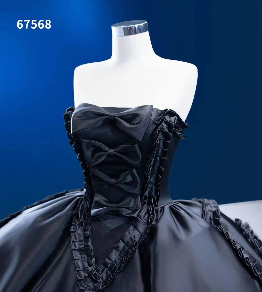 Luxury Black Wedding Dresses Strapless Ruffled Satin Ball Gowns 67568-Quinceanera Dresses-Viniodress-Viniodress