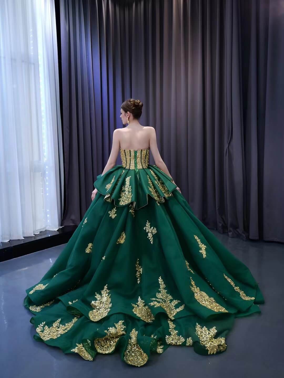 Luxury Green Wedding Dresses Plus Size Gold Lace Appliqued Ball Gowns 231030 - ViniodressQuinceanera DressesGreenCustom Size - Formal Dresses - Ball Gowns