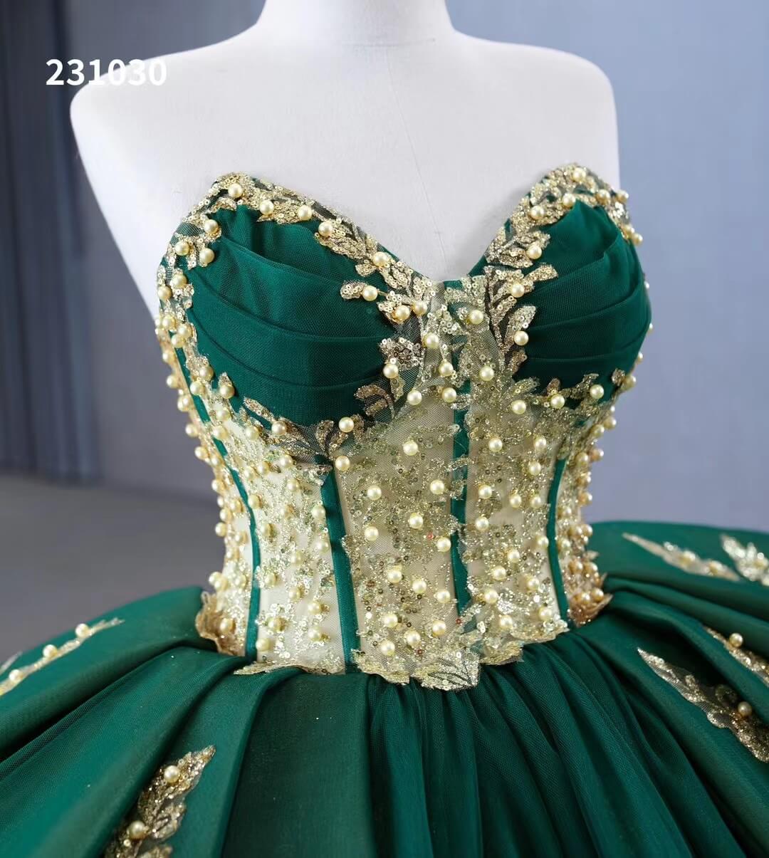 Luxury Green Wedding Dresses Plus Size Gold Lace Appliqued Ball Gowns 231030 - ViniodressQuinceanera DressesGreenCustom Size - Formal Dresses - Ball Gowns