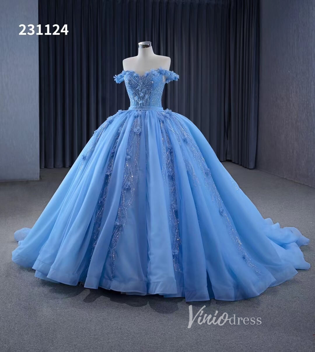 Luxury Light Blue Cinderella Ball Gown Beaded Princess Quinceanera Dresses 231124 - ViniodressQuinceanera DressesLight BlueCustom Size - Formal Dresses - Ball Gowns