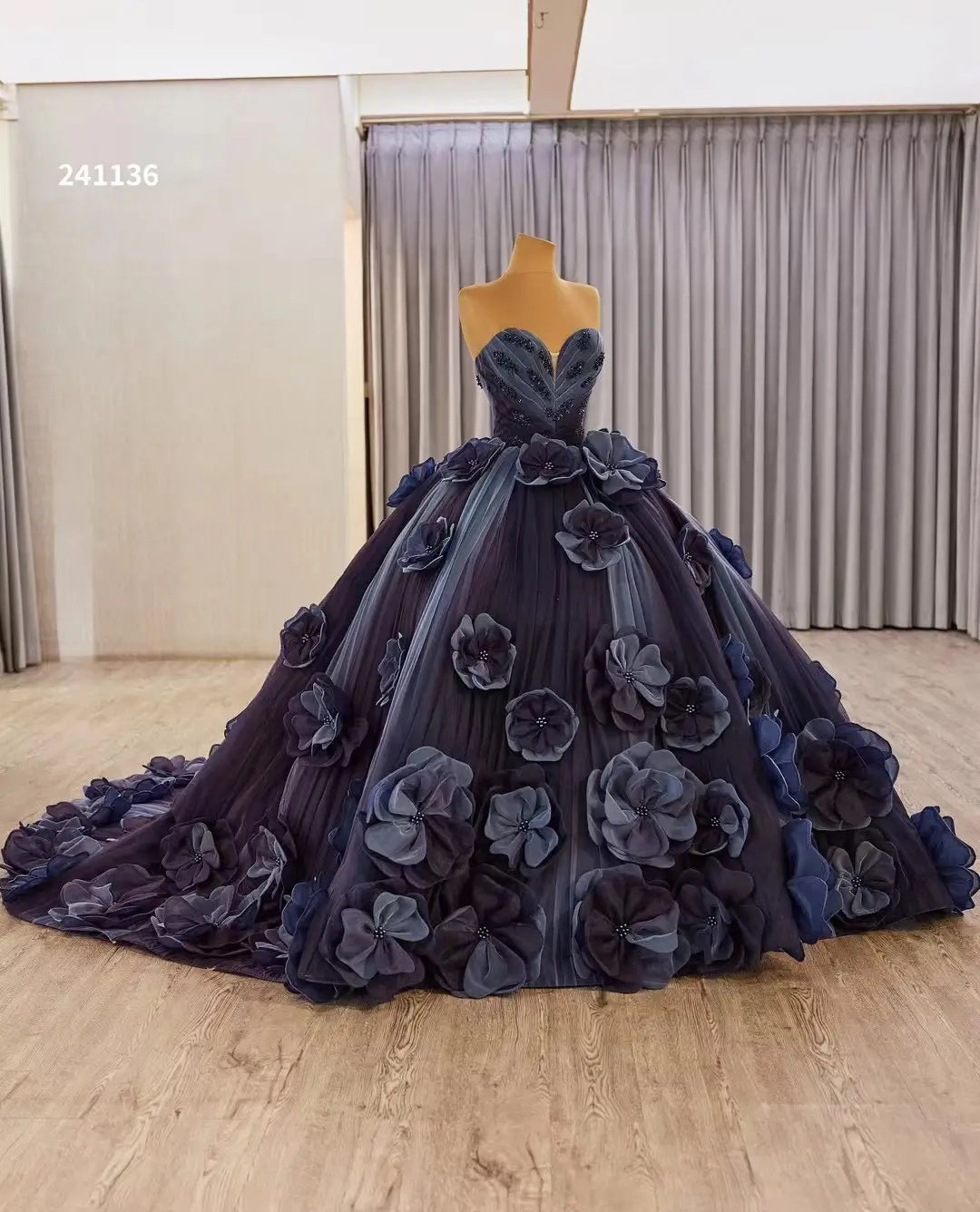 Quinceanera Dresses 2025-to impress Luxury Navy Blue Petal Wedding Gown 3D Flower Debutante Dresses 241136-plus size wedding dresses Viniodress-Navy-Custom Size-