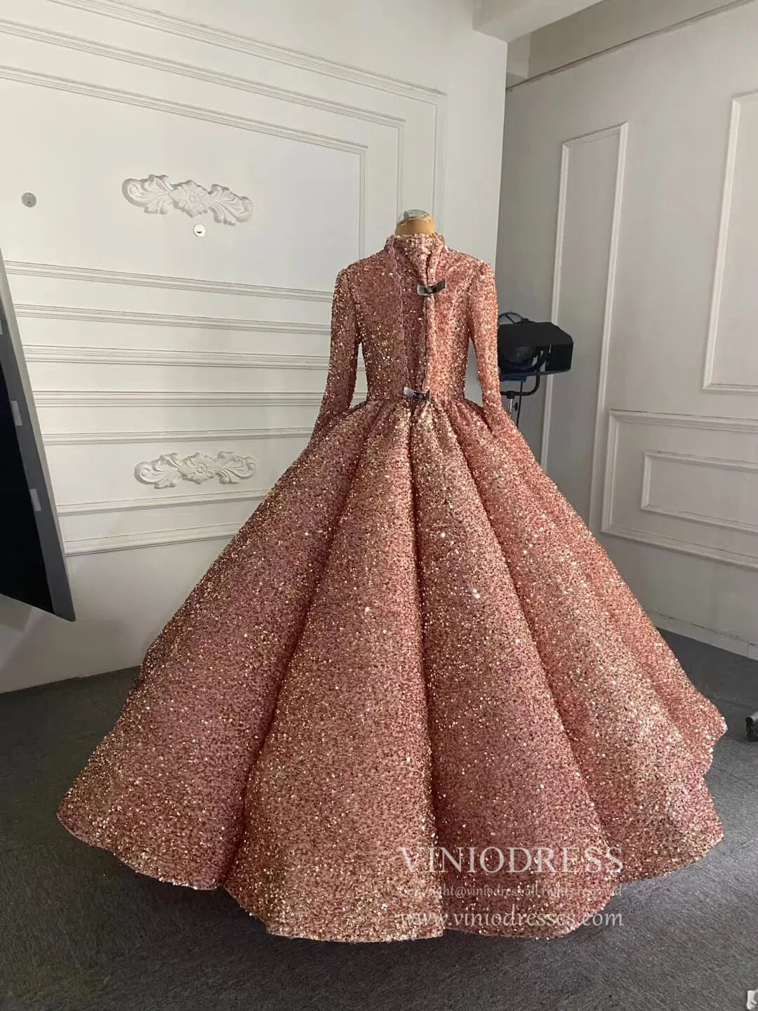 Prom Dress 2025 Modest Purple Wedding Gown High Neck 66991 Long Sleeve-unique Quinceanera Dresses-Purple-Custom Size-Viniodress