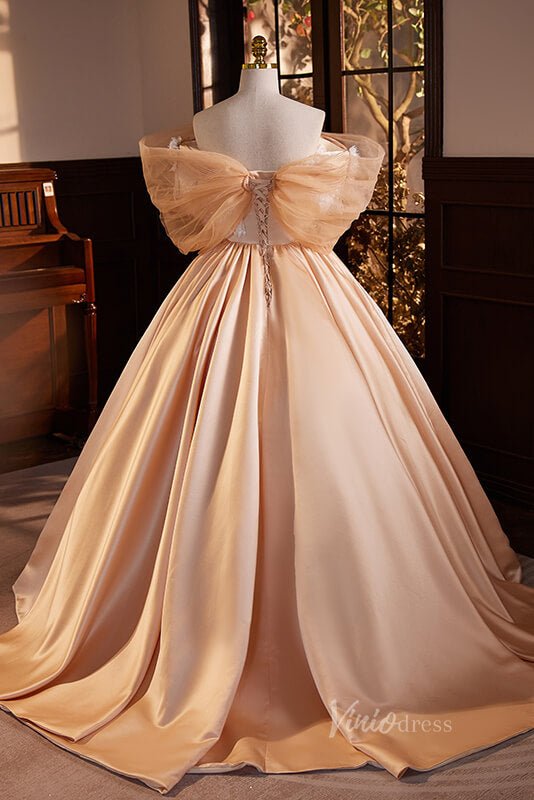 Orange Bow - Tie Quinceanera Dresses Off the Shoulder Formal Gown AD1054 - ViniodressQuinceanera DressesOrangeCustom Size - Formal Dresses - Ball Gowns