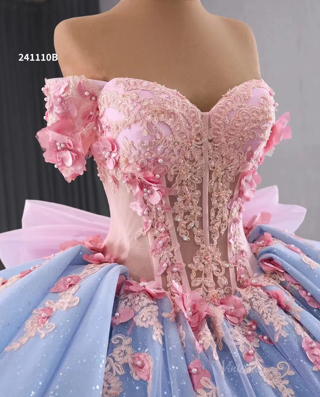 Quinceanera Dresses 2025 Pink Floral Blue Wedding Dresses Off the Shoulder Quinceanera Dresses 241110B-plus size wedding dresses Viniodress-Light Blue-Custom Size-