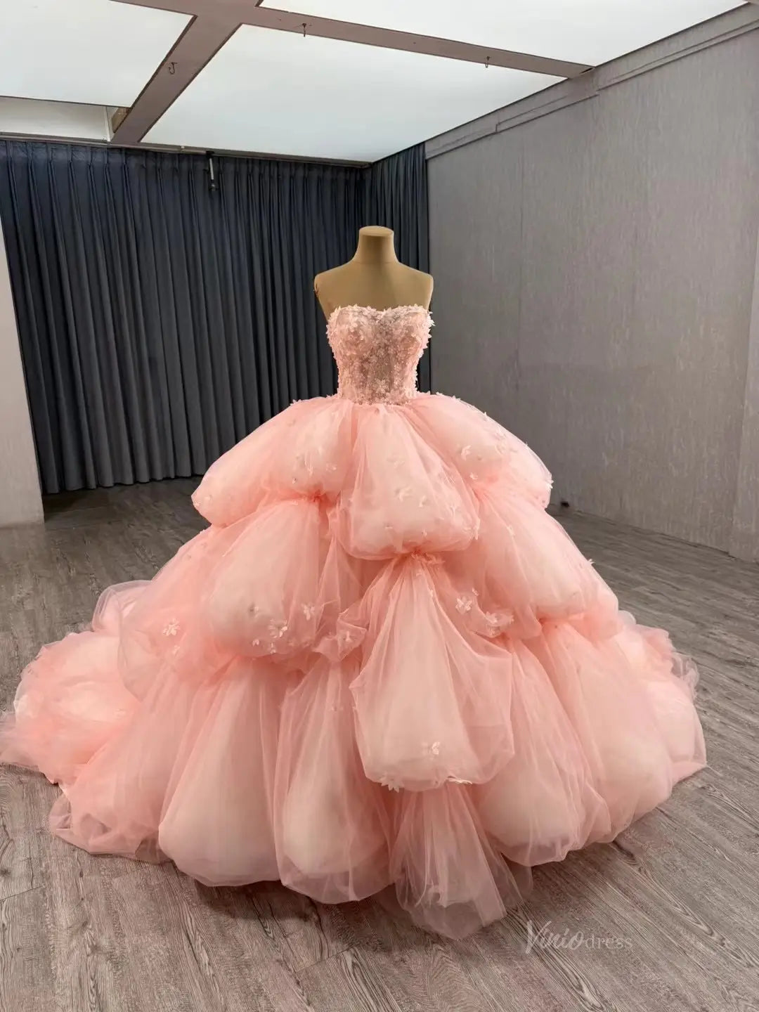 Quinceanera Dresses 2025 Pink Petal Wedding Dresses Ethereal Strapless Quinceanera Dresses Layered 241125-plus size wedding dresses Viniodress-Pink-Custom Size-