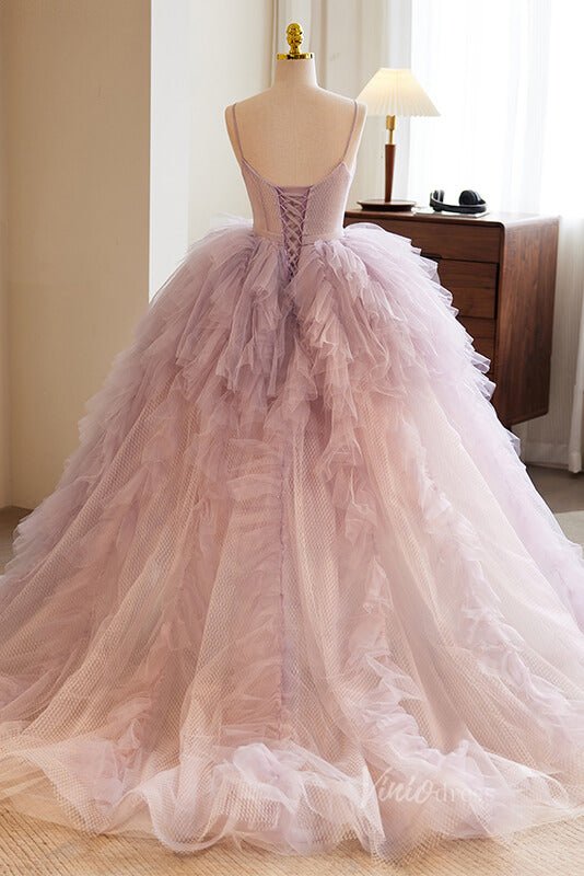 Pink Ruffled Quinceanera Dresses Spaghetti Strap Ball Gown AD1099 - ViniodressQuinceanera DressesPinkCustom Size - Formal Dresses - Ball Gowns