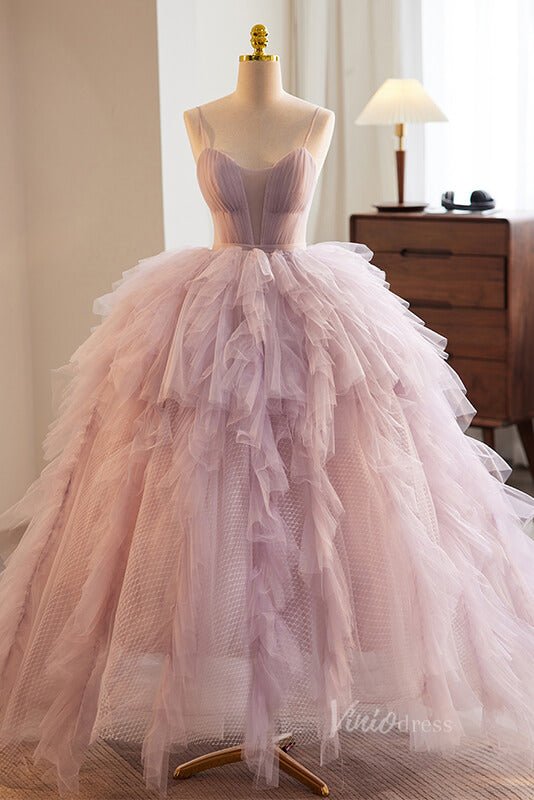 Pink Ruffled Quinceanera Dresses Spaghetti Strap Ball Gown AD1099 - ViniodressQuinceanera DressesPinkCustom Size - Formal Dresses - Ball Gowns