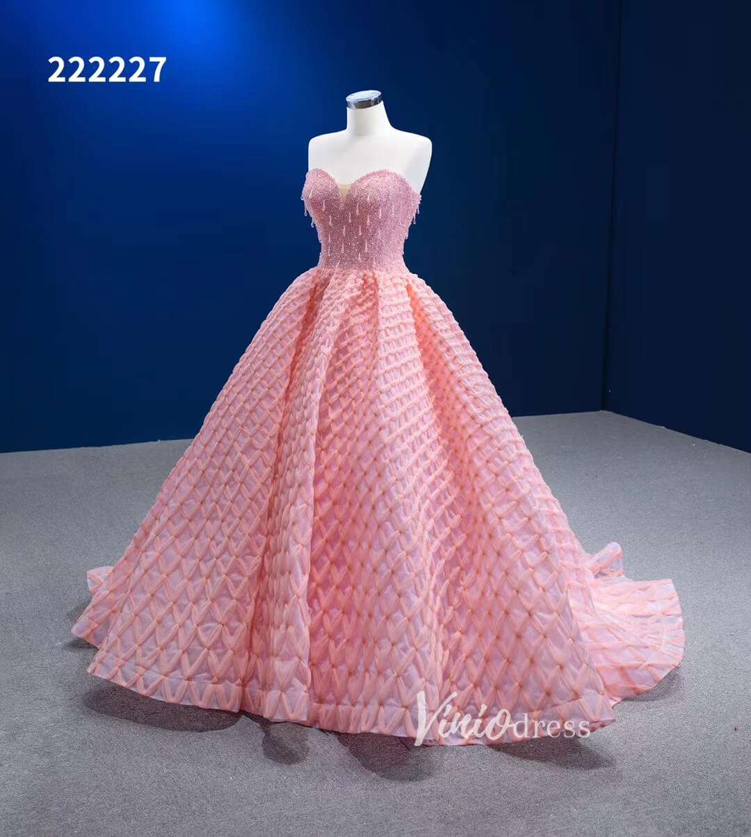 Pink Sweet 16 Dresses Braided Tulle Ball Gown Quince Dress 222227-Quinceanera Dresses-Viniodress-Viniodress