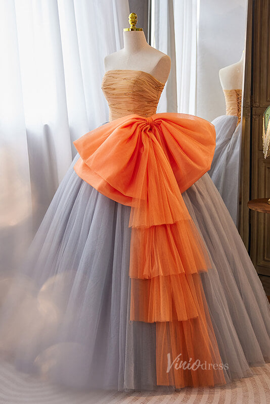 Prom Dress 2025 Radiant Strapless Quinceanera Dresses Bow-Tie Pleated Ball Gown AD1067-unique Quinceanera Dresses-Orange-Custom Size-Viniodress