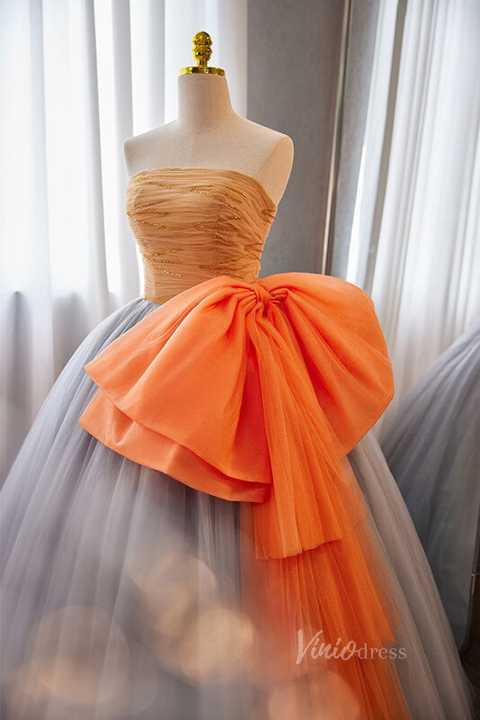 Prom Dress 2025 Radiant Strapless Quinceanera Dresses Bow-Tie Pleated Ball Gown AD1067-unique Quinceanera Dresses-Orange-Custom Size-Viniodress