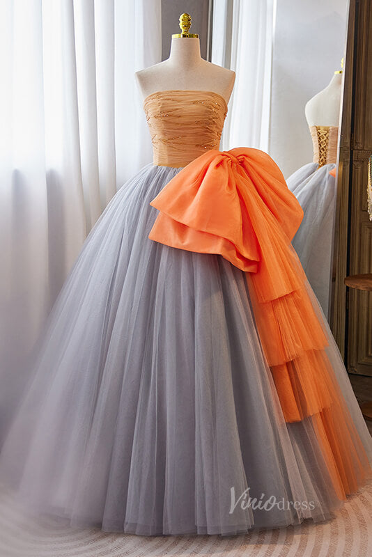 Prom Dress 2025 Radiant Strapless Quinceanera Dresses Bow-Tie Pleated Ball Gown AD1067-unique Quinceanera Dresses-Orange-Custom Size-Viniodress