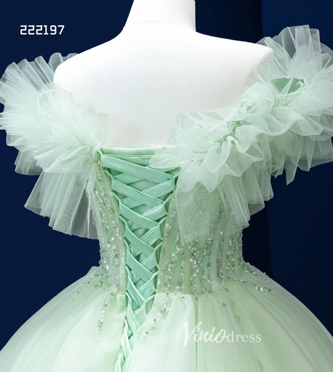 Sage Green Ball Gown Wedding Dresses Tulle Ruffle Sweet 16 Dress 222197-Quinceanera Dresses-Viniodress-Viniodress