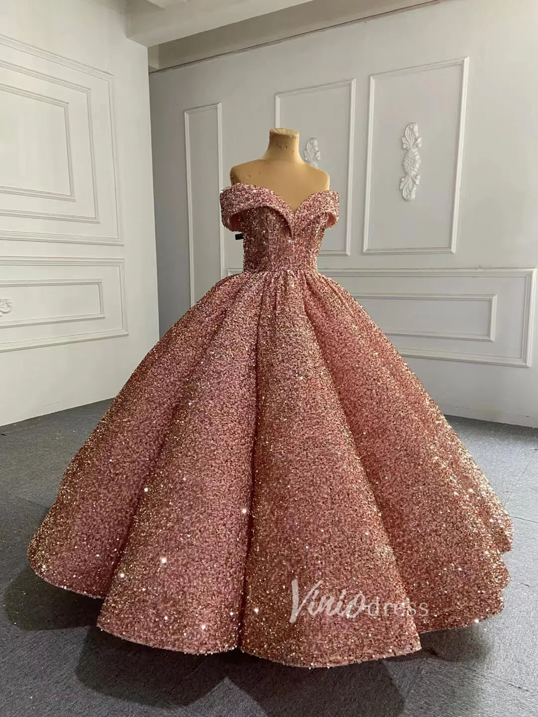 Prom Dress 2025 Shiny Sweet 16 Dress Off the Shoulder Debutante Ball Gown 66991 viniodress-unique Quinceanera Dresses-Red-Custom Size-Viniodress