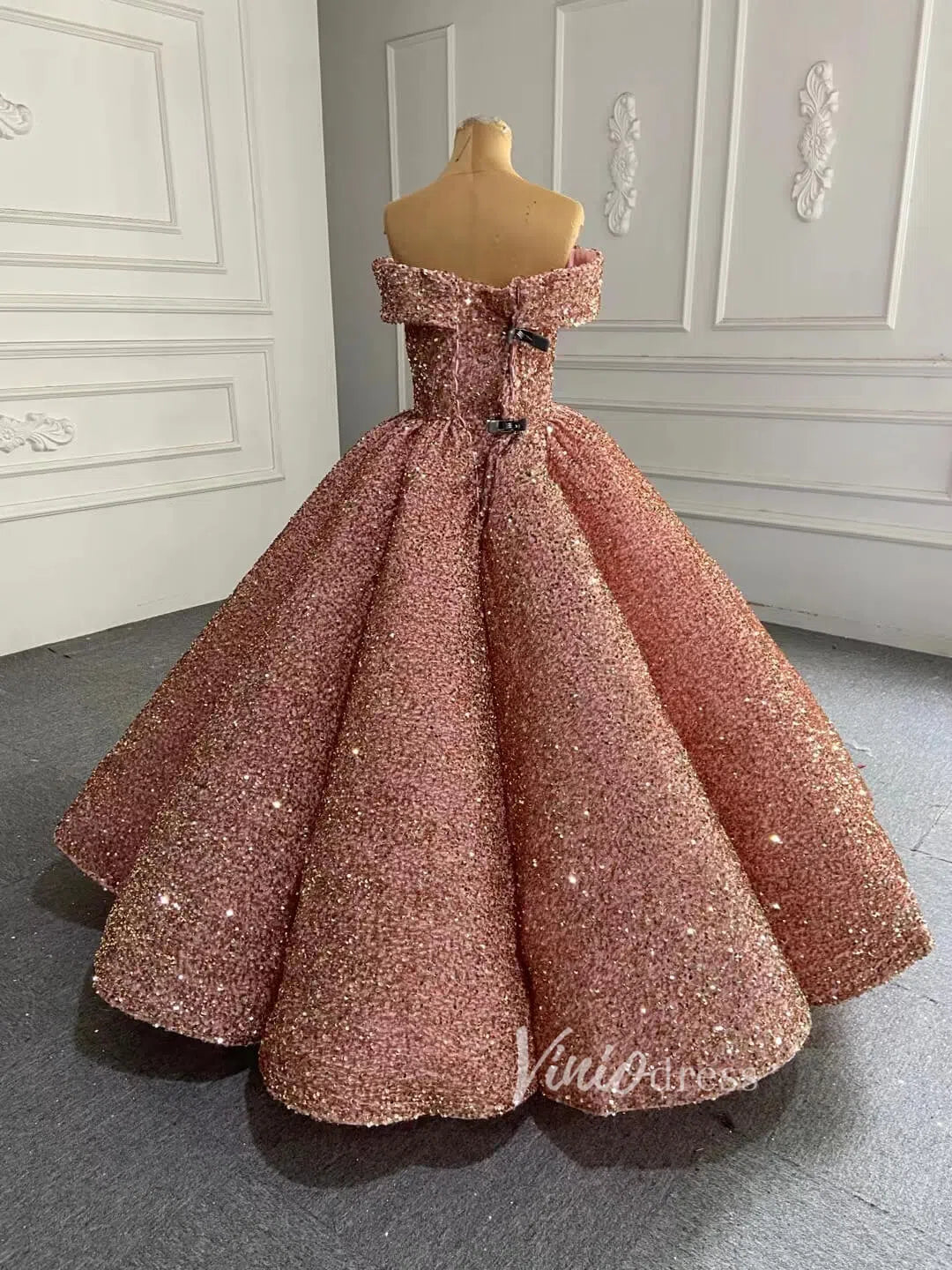 Prom Dress 2025 Shiny Sweet 16 Dress Off the Shoulder Debutante Ball Gown 66991 viniodress-unique Quinceanera Dresses-Red-Custom Size-Viniodress