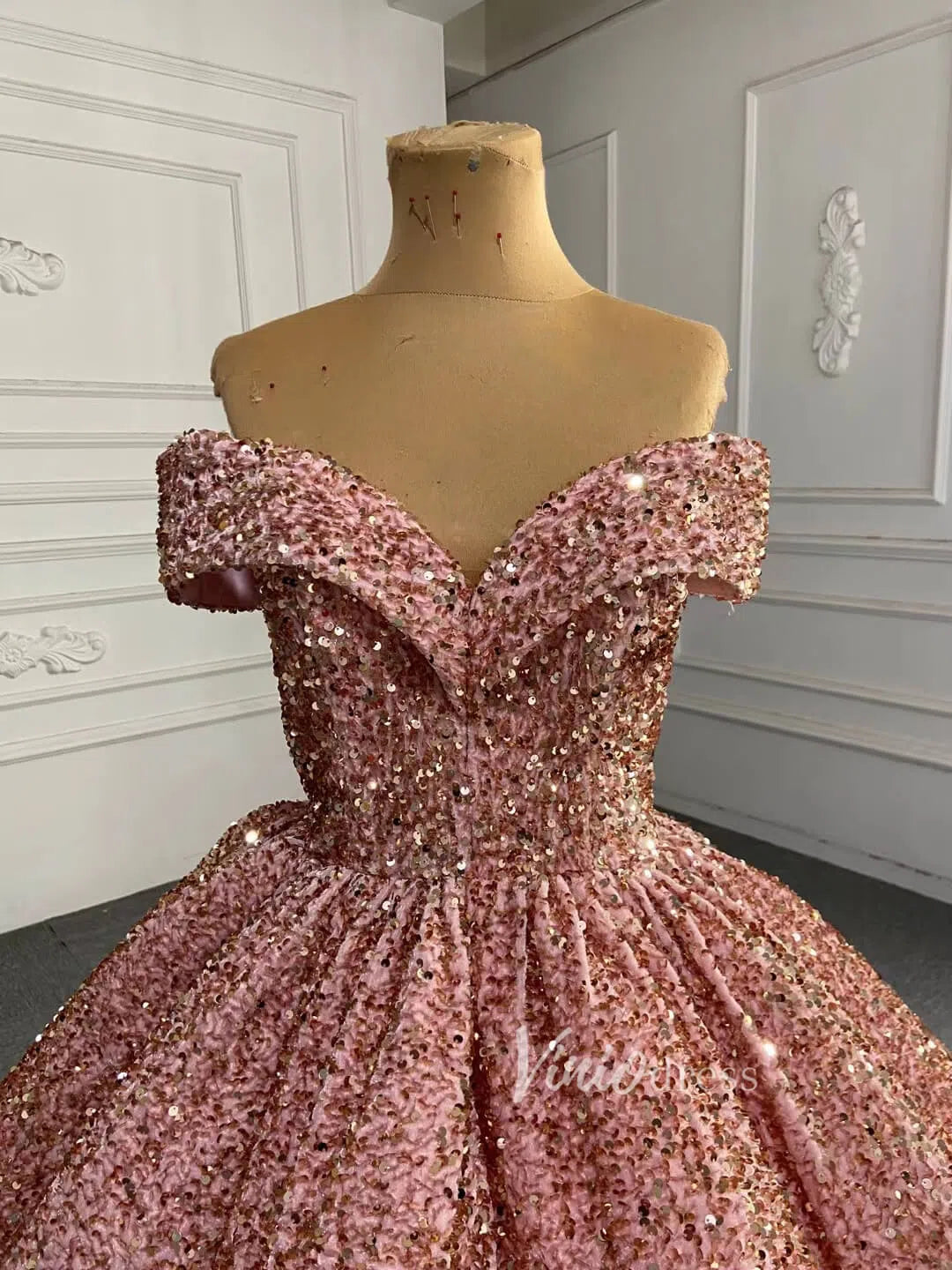 Prom Dress 2025 Shiny Sweet 16 Dress Off the Shoulder Debutante Ball Gown 66991 viniodress-unique Quinceanera Dresses-Red-Custom Size-Viniodress