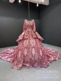 Prom Dress 2025 Sparkly Rose Gold Sequin Luxury Ball Gown Wedding Dresses 67017 viniodress-unique Quinceanera Dresses-Dusty Rose-Custom Size-Viniodress