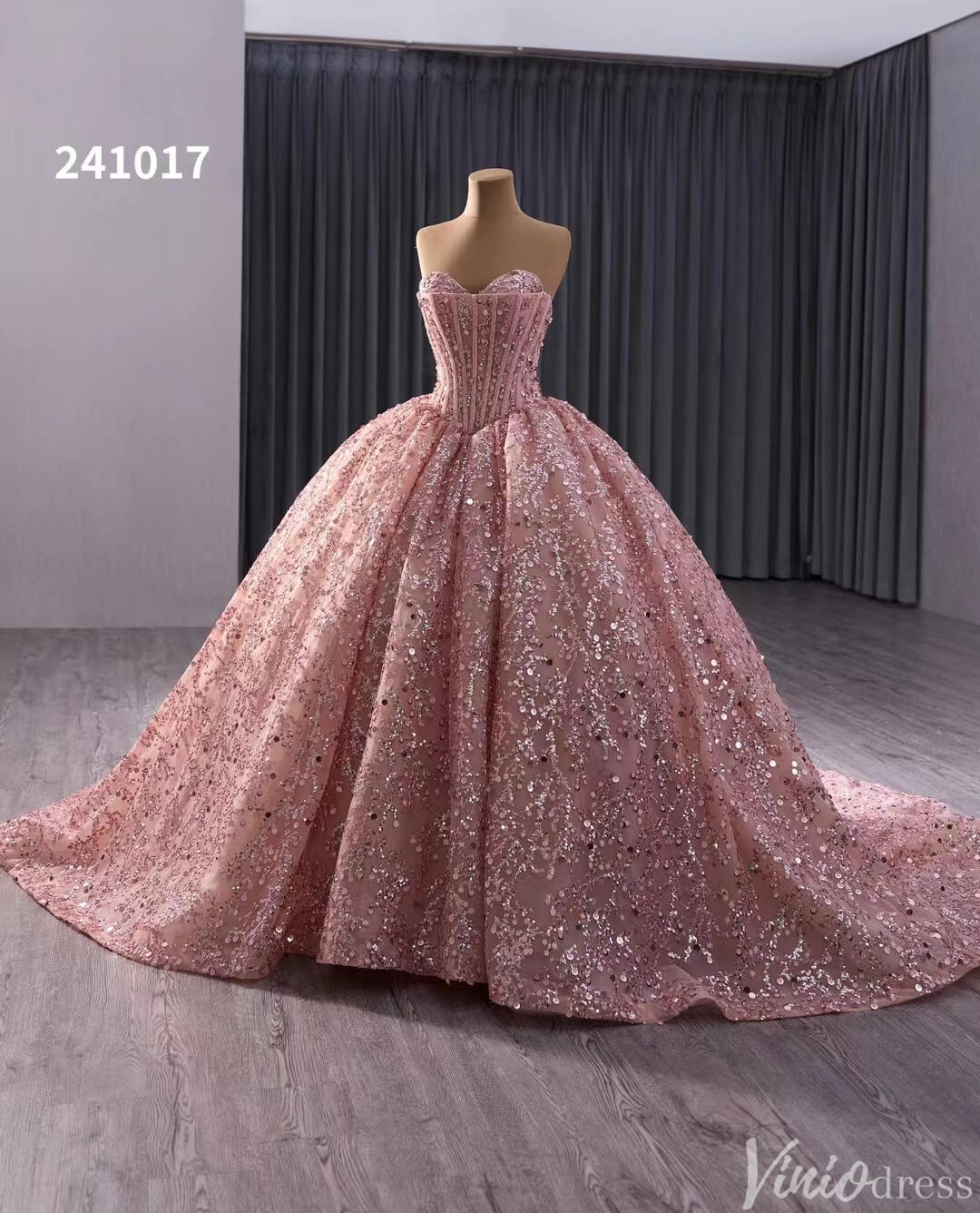 Sparkly Sequin Lace Wedding Gown Strapless Quinceanera Dress 241017 - ViniodressQuinceanera DressesLavenderCustom Size - Formal Dresses - Ball Gowns