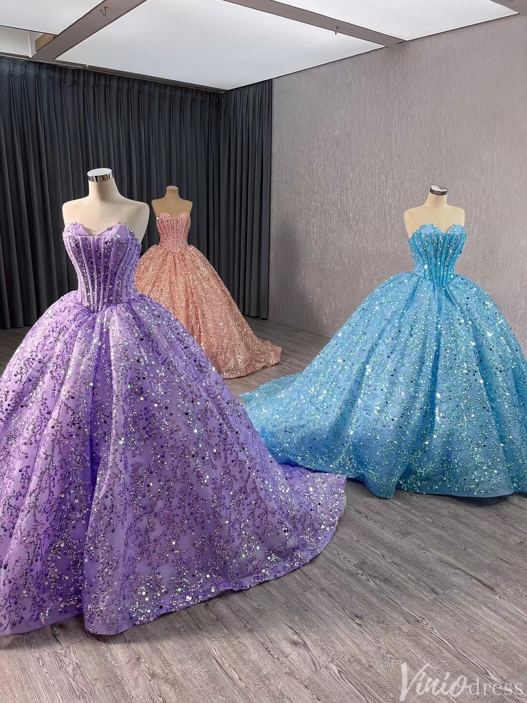 Sparkly Sequin Lace Wedding Gown Strapless Quinceanera Dress 241017 - ViniodressQuinceanera DressesLavenderCustom Size - Formal Dresses - Ball Gowns