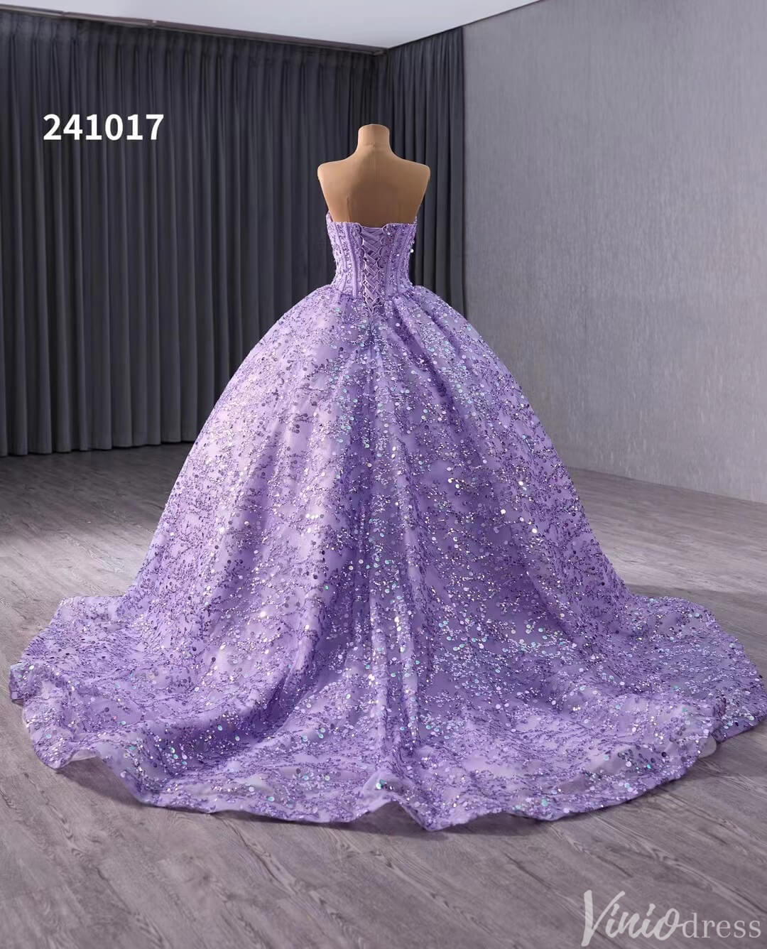 Sparkly Sequin Lace Wedding Gown Strapless Quinceanera Dress 241017 - ViniodressQuinceanera DressesLavenderCustom Size - Formal Dresses - Ball Gowns