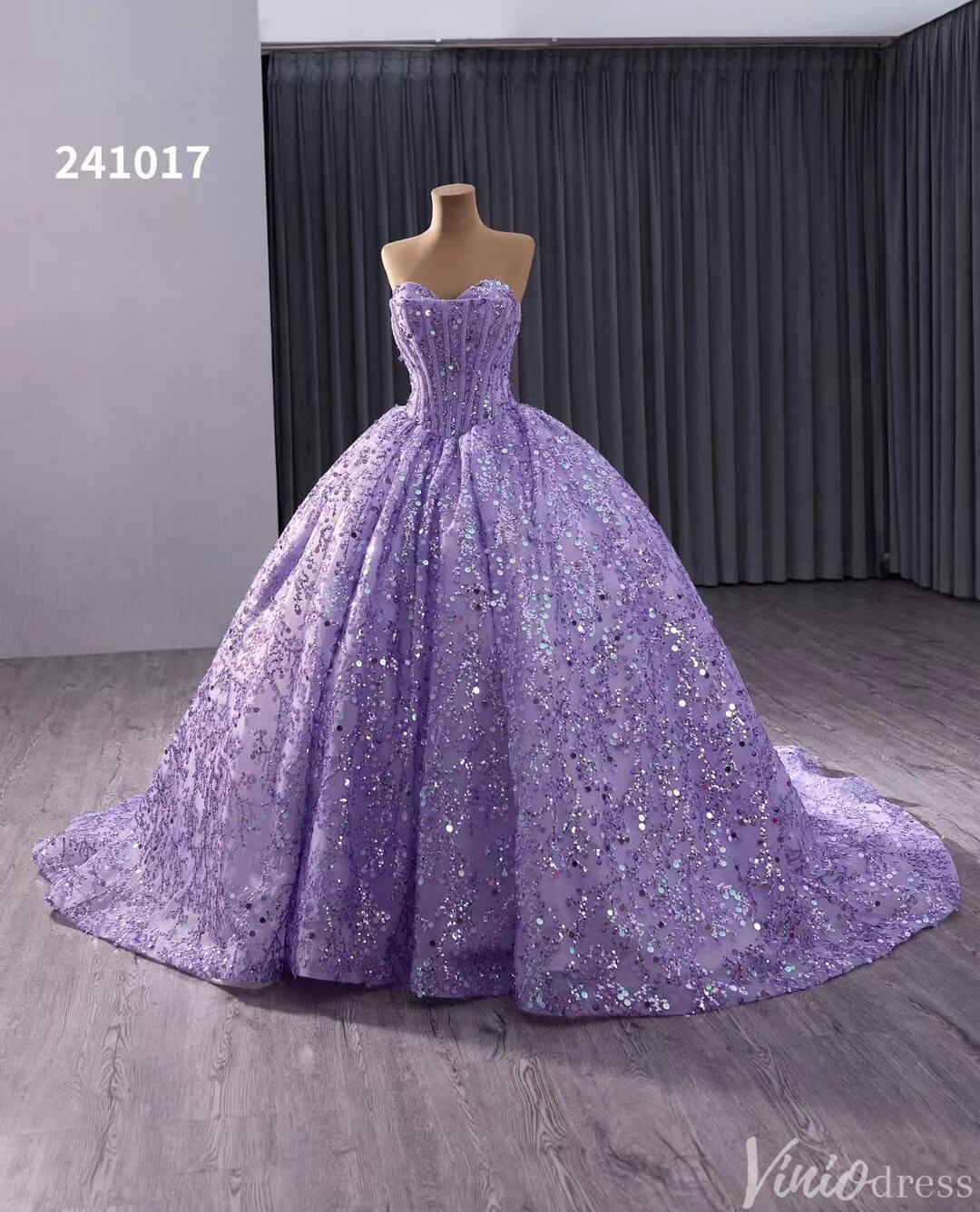 Sparkly Sequin Lace Wedding Gown Strapless Quinceanera Dress 241017 - ViniodressQuinceanera DressesLavenderCustom Size - Formal Dresses - Ball Gowns