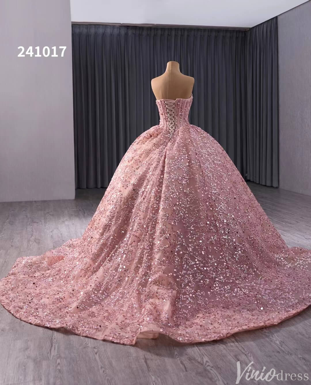 Sparkly Sequin Lace Wedding Gown Strapless Quinceanera Dress 241017 - ViniodressQuinceanera DressesLavenderCustom Size - Formal Dresses - Ball Gowns