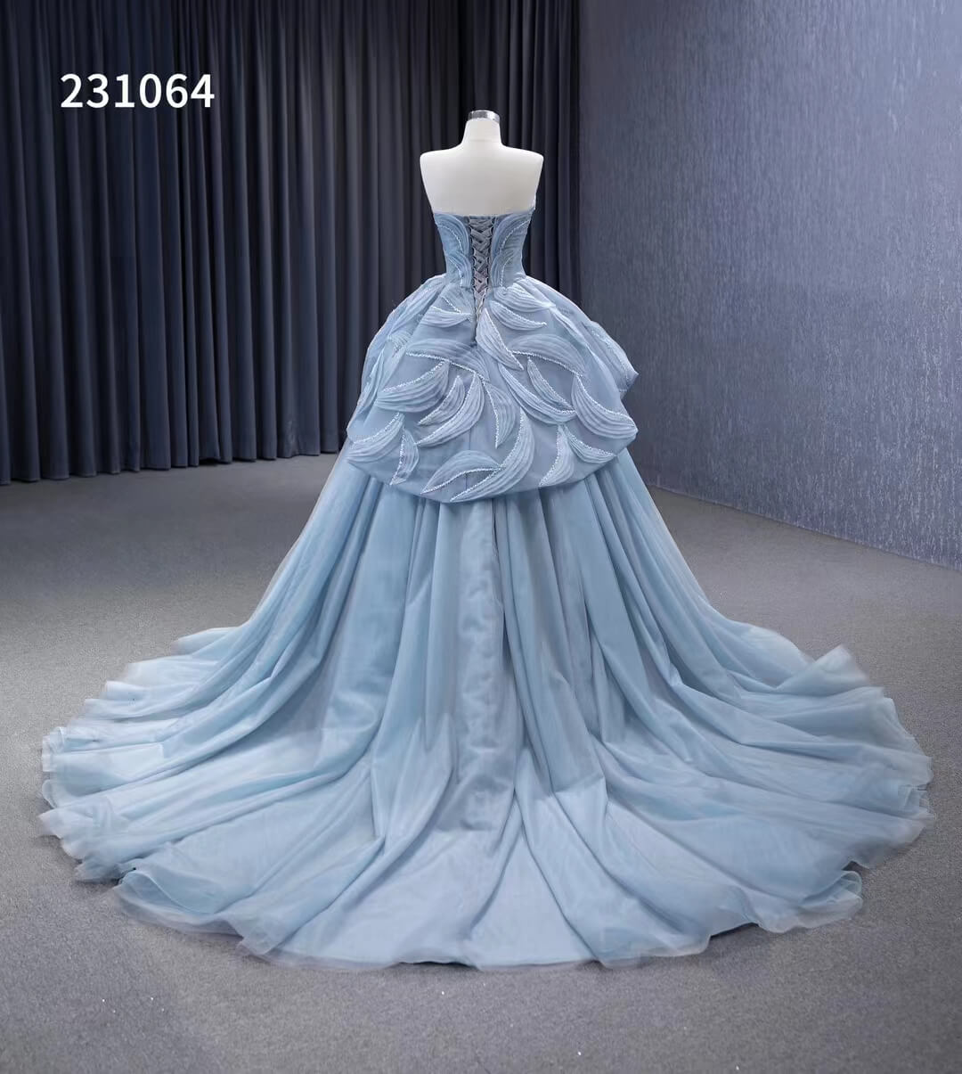 Strapless Dusty Blue Tulle Sweet 16 Ball Gowns Wedding Dresses 231064 - ViniodressQuinceanera DressesDusty BlueCustom Size - Formal Dresses - Ball Gowns