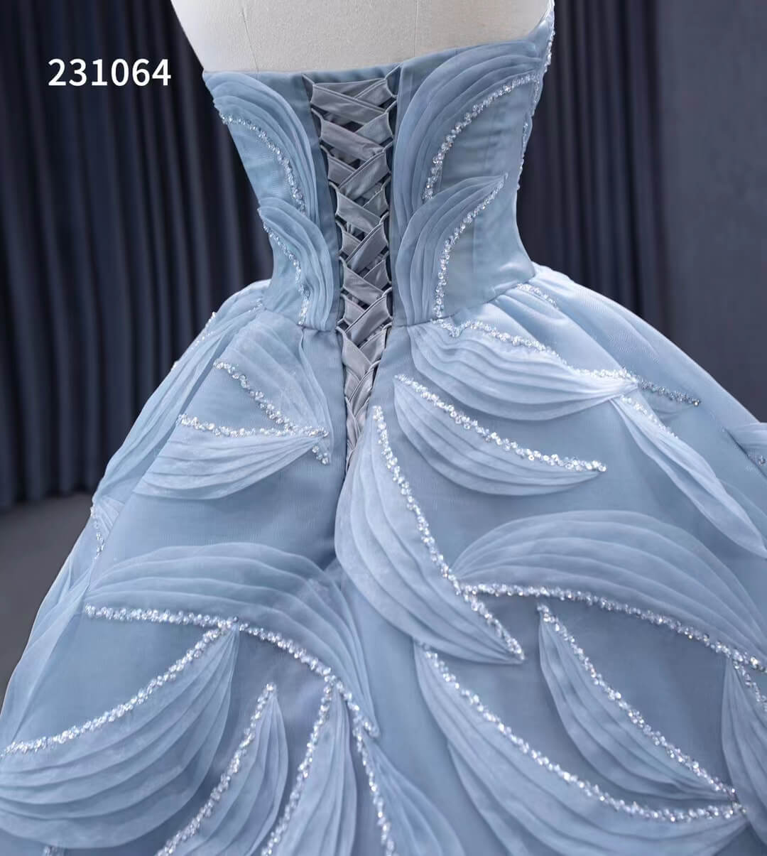 Strapless Dusty Blue Tulle Sweet 16 Ball Gowns Wedding Dresses 231064 - ViniodressQuinceanera DressesDusty BlueCustom Size - Formal Dresses - Ball Gowns