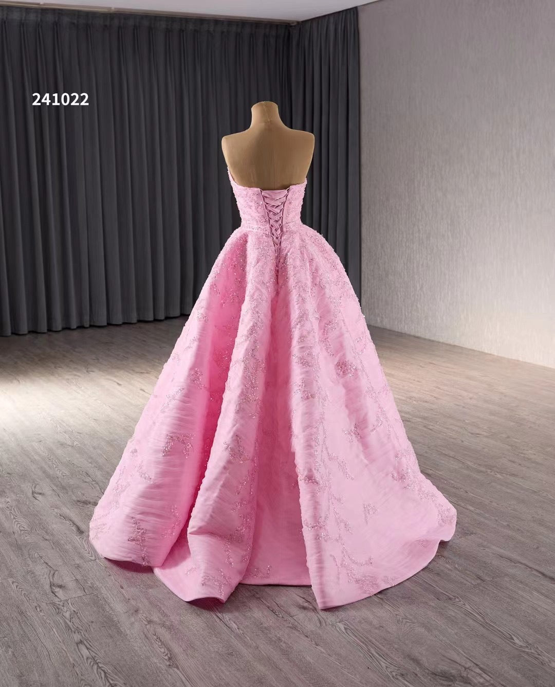 Strapless Pink Ball Gown Prom Dresses Beaded Wedding Gown 241022 - ViniodressQuinceanera DressesPinkCustom Size - Formal Dresses - Ball Gowns