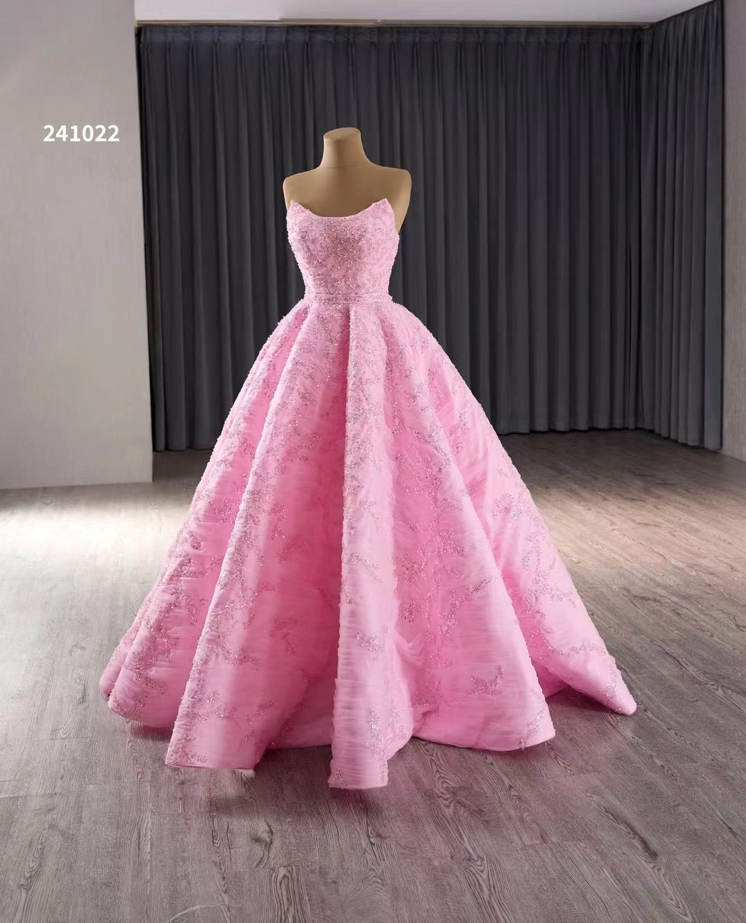 Strapless Pink Ball Gown Prom Dresses Beaded Wedding Gown 241022 - ViniodressQuinceanera DressesPinkCustom Size - Formal Dresses - Ball Gowns