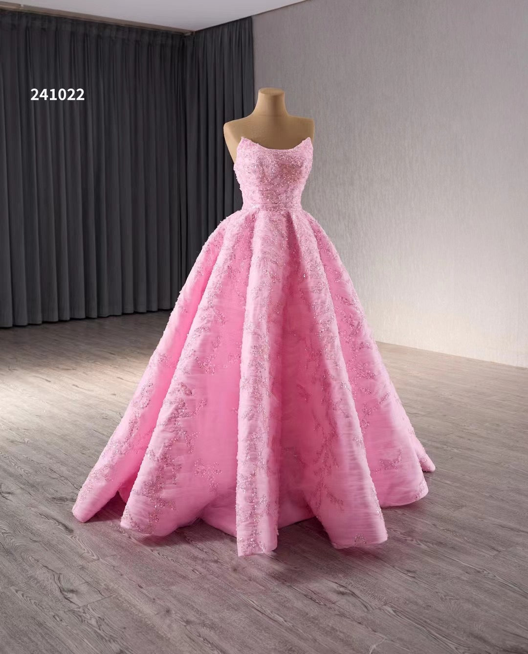 Strapless Pink Ball Gown Prom Dresses Beaded Wedding Gown 241022 - ViniodressQuinceanera DressesPinkCustom Size - Formal Dresses - Ball Gowns