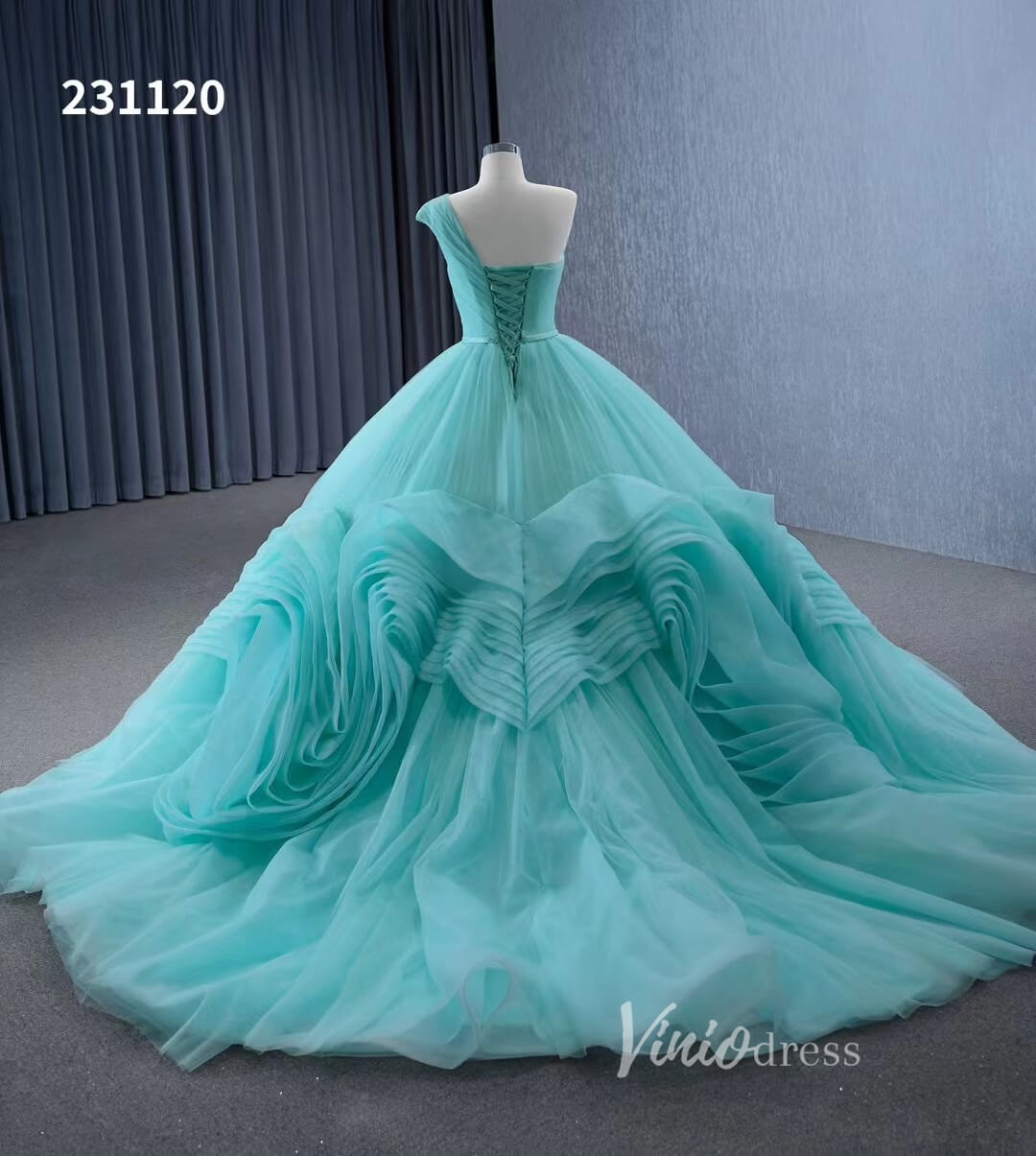 Tiffany Blue Ball Gown Wedding Dress Tiered Ruffle Cinderella Quinceanera Dresses 231120-Quinceanera Dresses-Viniodress-Viniodress