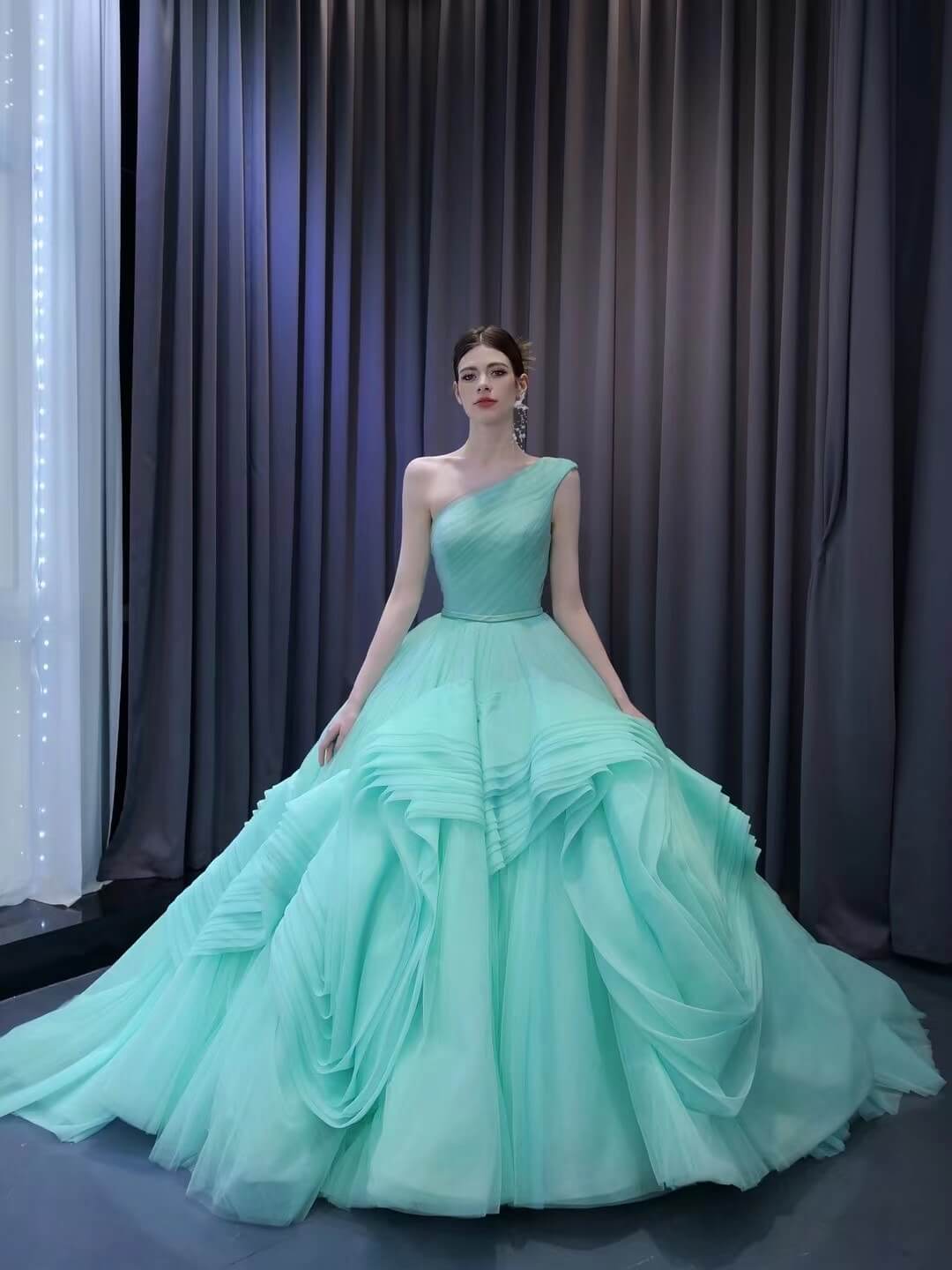 Tiffany Blue Ball Gown Wedding Dress Tiered Ruffle Cinderella Quinceanera Dresses 231120 - ViniodressQuinceanera DressesBlueCustom Size - Formal Dresses - Ball Gowns