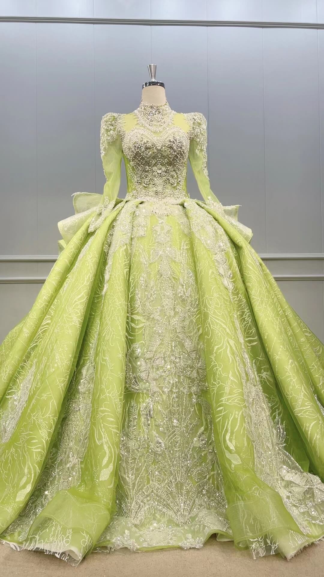 Vintage Yellow Green Wedding Dresses Long Sleeve Ball Gowns 51011-Quinceanera Dresses-Viniodress-Viniodress