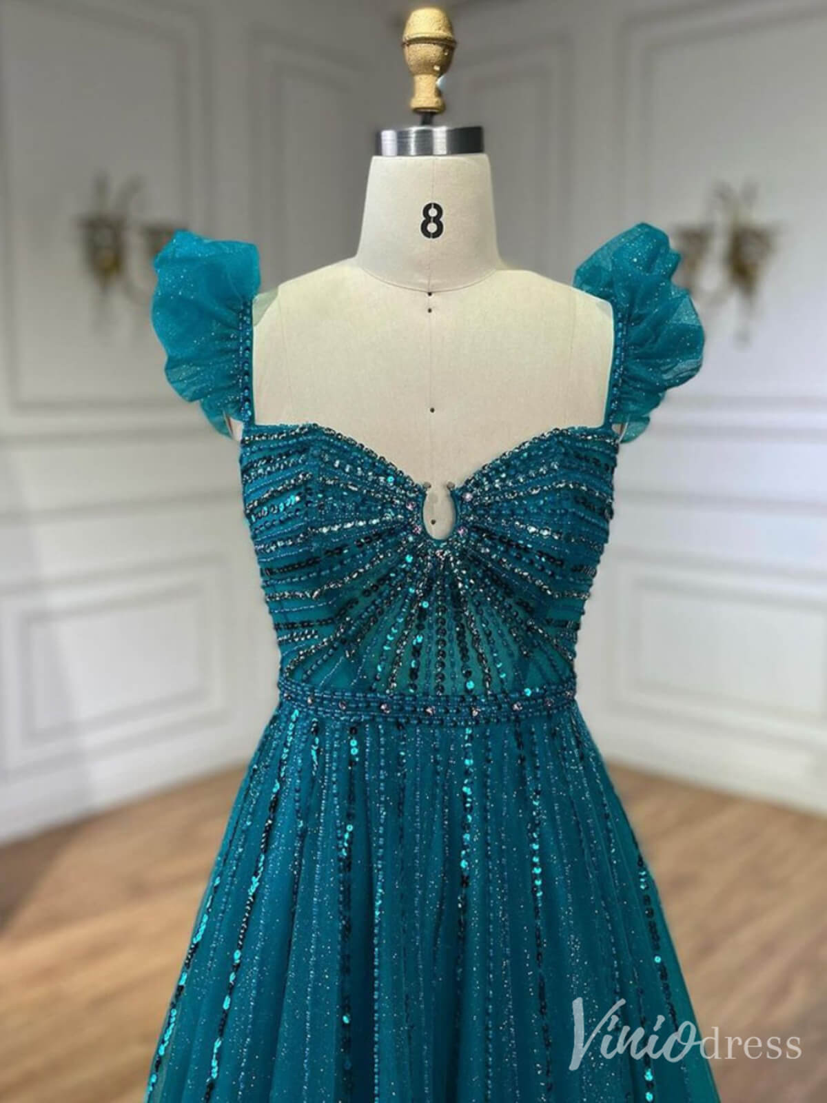 Radiant Beaded Spaghetti Strap Prom Dresses Sparkly Tulle Formal Gown 20216-Evening Dresses 2025 -Viniodress-Pink-US 2-