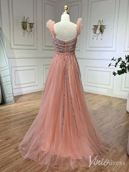 Radiant Beaded Spaghetti Strap Prom Dresses Sparkly Tulle Formal Gown 20216-Evening Dresses 2025 -Viniodress-Pink-US 2-