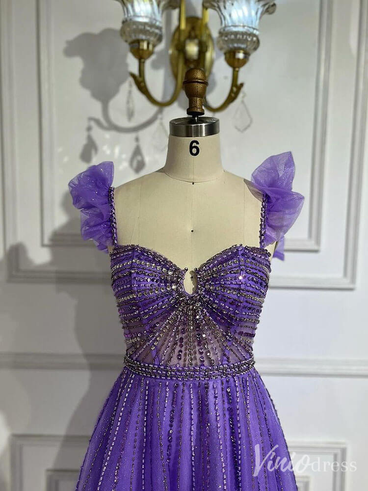 Radiant Beaded Spaghetti Strap Prom Dresses Sparkly Tulle Formal Gown 20216-Evening Dresses 2025 -Viniodress-Pink-US 2-