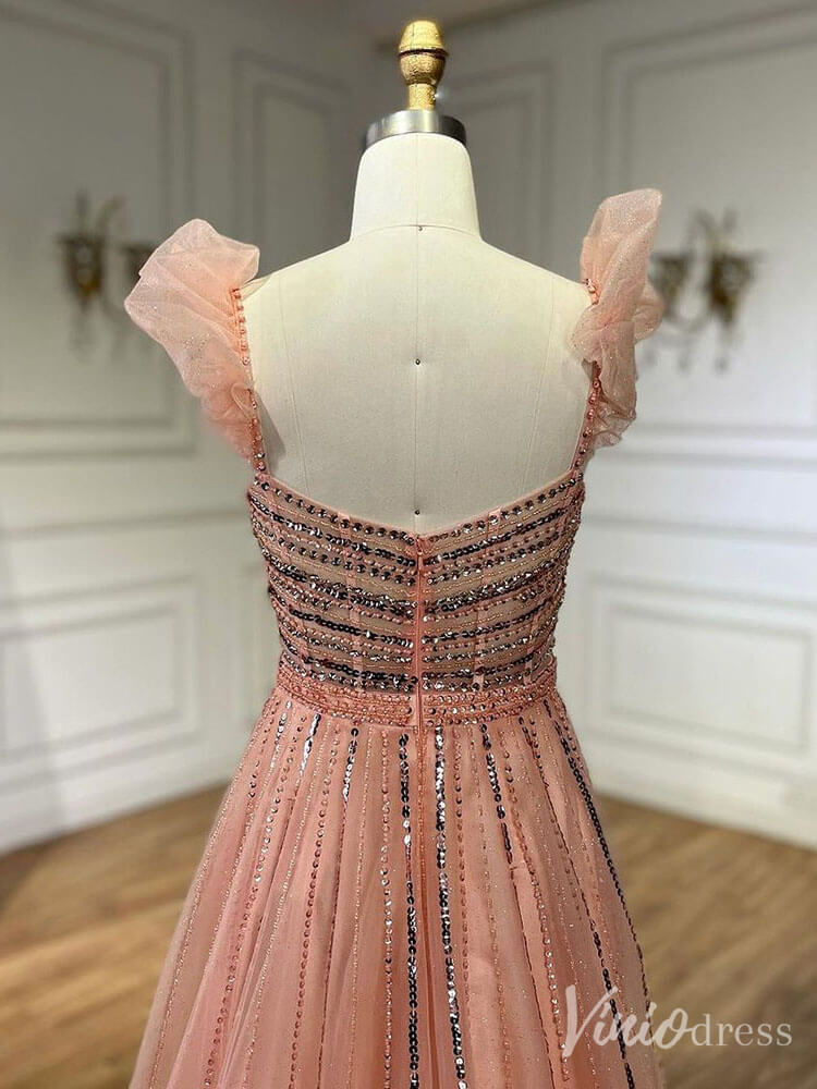 Radiant Beaded Spaghetti Strap Prom Dresses Sparkly Tulle Formal Gown 20216-Evening Dresses 2025 -Viniodress-Pink-US 2-