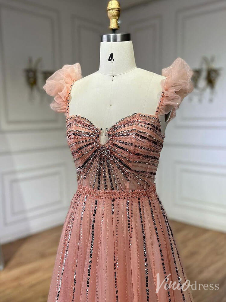 Radiant Beaded Spaghetti Strap Prom Dresses Sparkly Tulle Formal Gown 20216-Evening Dresses 2025 -Viniodress-Pink-US 2-