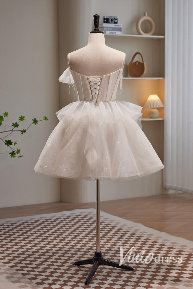 Radiant Bow-Tie Homecoming Dresses Sparkly Tulle Short Prom Dress SD1614-prom dresses 2025 -Viniodress-White-Custom Size-