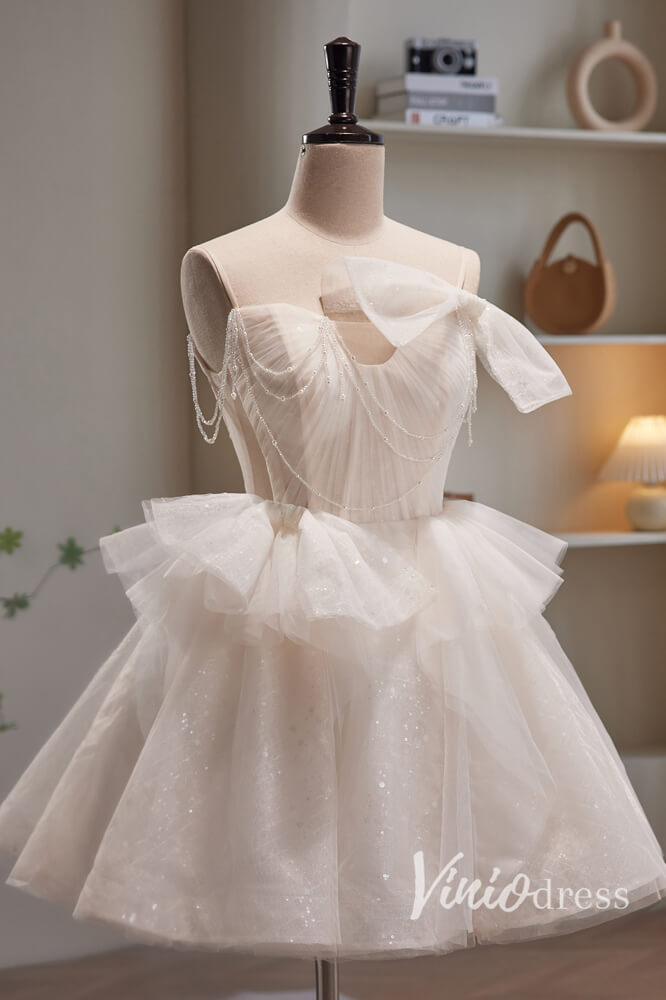 Radiant Bow-Tie Homecoming Dresses Sparkly Tulle Short Prom Dress SD1614-prom dresses-Viniodress-Viniodress